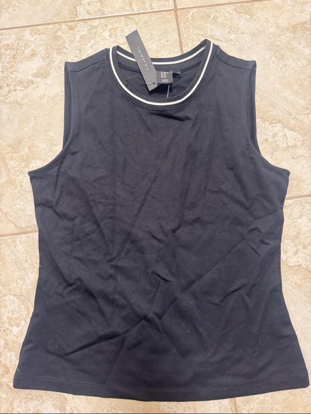 Tahari Black Tank Top with White-Trim Crewneck